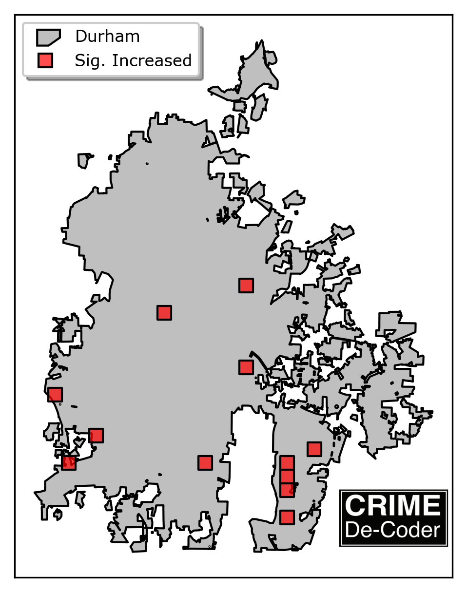 Areas of Significant Theft from MV Change in Durham